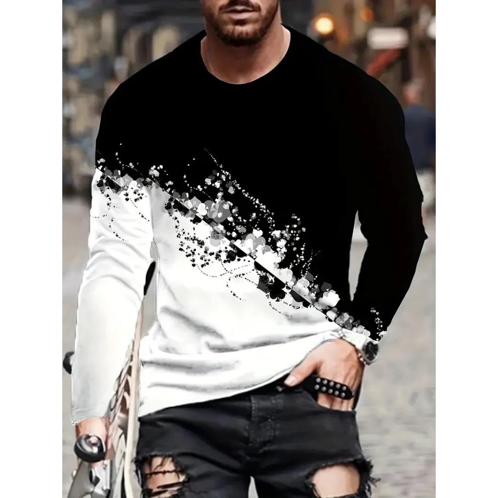 Fashionable and casual 3D digital printed men's street style round neck long sleeved T-shirt