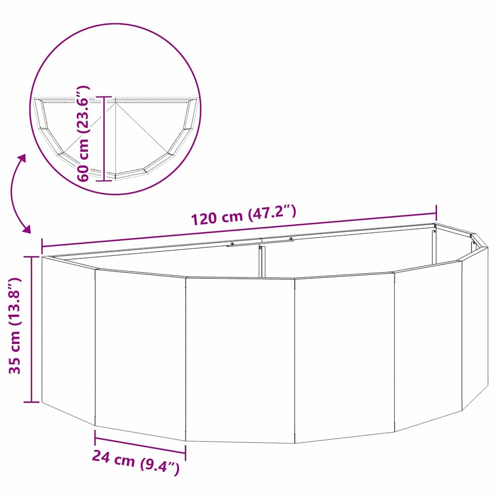 Planter Black 120 X 60 X 35 Cm Steel