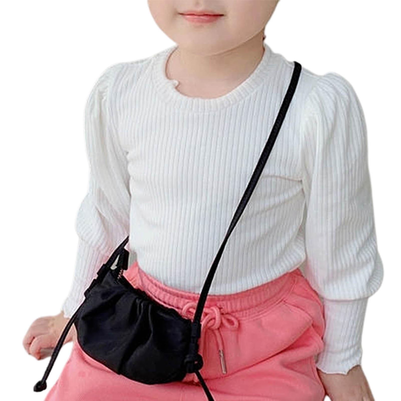 

Модный свитер для маленьких девочек в рубчик с длинными рукавами-фонариками, нерегулярный, с круглым вырезом, весна-осень 130 cm белый