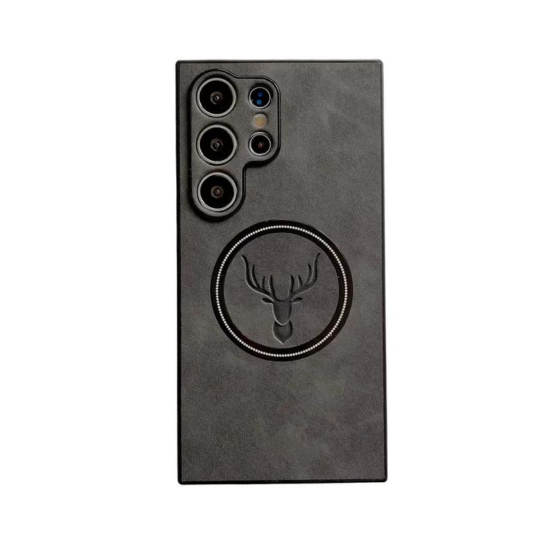 Deer Leather Protection Case For Samsung S25 Ultra S24 FE S23 Plus MagSafe Magnet Soft TPU Shockproof Cover For Galaxy S22 S21