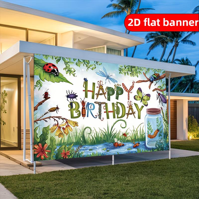 2D Flachbanner Polyester Cartoon Insektenmuster Partybanner Geburtstagsfeier Dekoration Hintergrundtuch