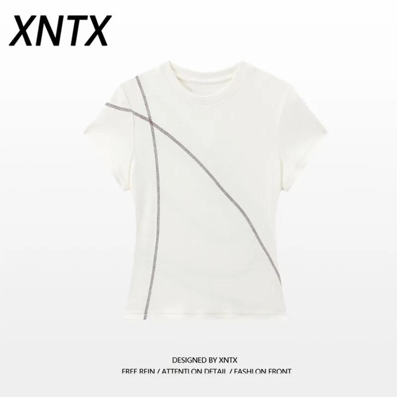 Womens Abstract Line Rhinestone Short Sleeve T Shirt