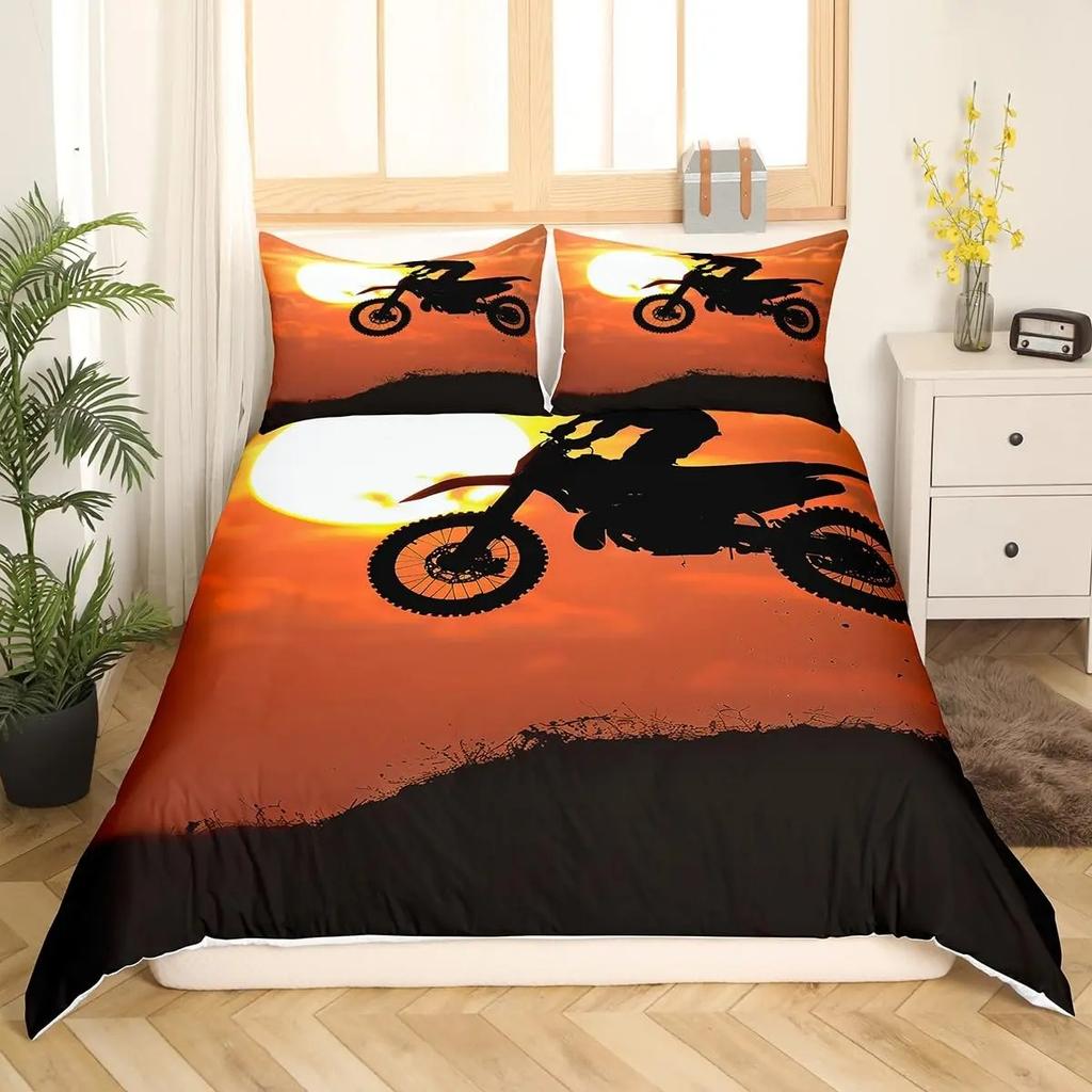 Dirt Bike Duvet Cover Twin Motocross Rider Comforter Cover Extreme Sports Bedding Set Cool Motorbike Bedding Set For Boys Adults