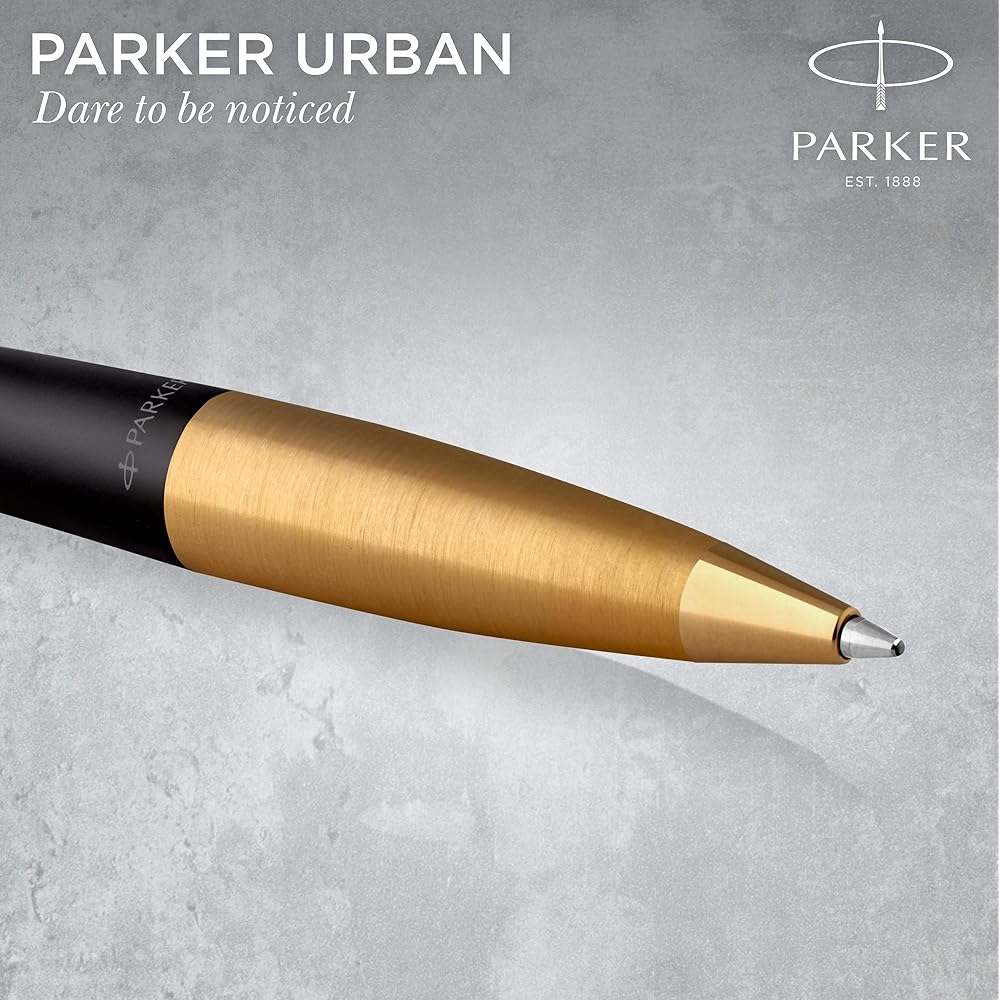 PARKER S0735820 Parker Ballpoint Pen, Urban Matte Black, GT, Medium, Permanent Imported, In a Gif...