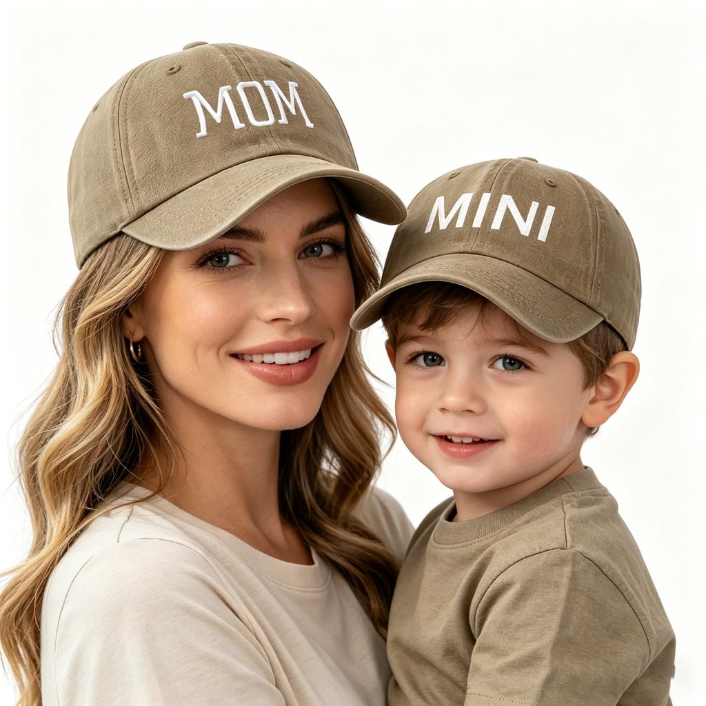 Cappellini da baseball coordinati mamma-figlio "MOM" e "MIN", cappellini da sole in morbido cotone per mamma e bambini, ideali per l'uso quotidiano e all'aperto