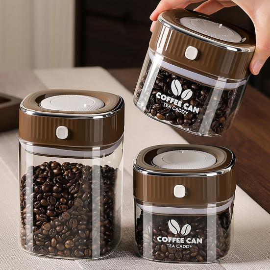 Sealed Jar, Space-Saving Design with Airtight Lids, with One-Click Vacuum Sealing Glass Container, for Tea Coffee Beans Snacks