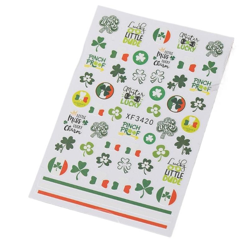 Saint Patrick’s Day Nails Art Stickers Green Shamrock Nails Decals Adhesive Nail Sticker Nails Art Decoration