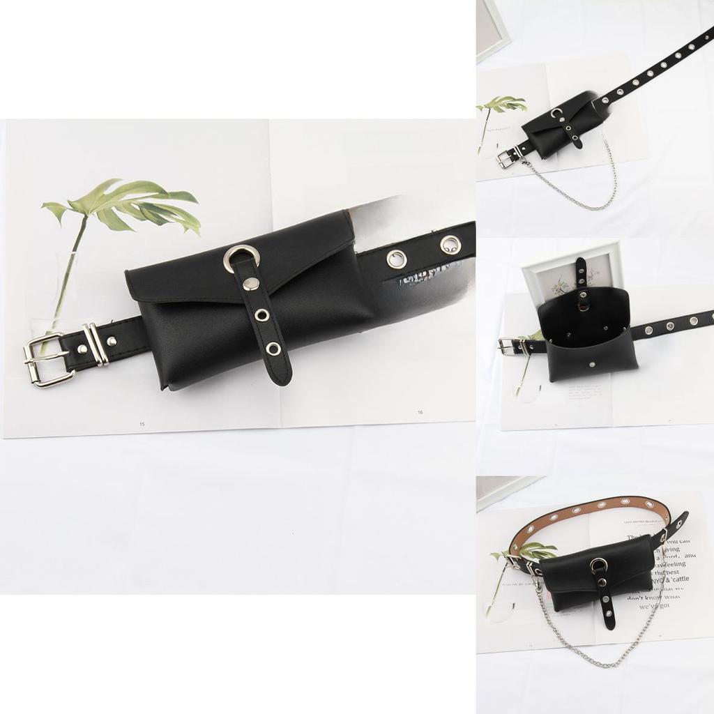 Punk Style Belt With Allhole Design And Chain Decoration For Trendy Street Fashion And Accessories