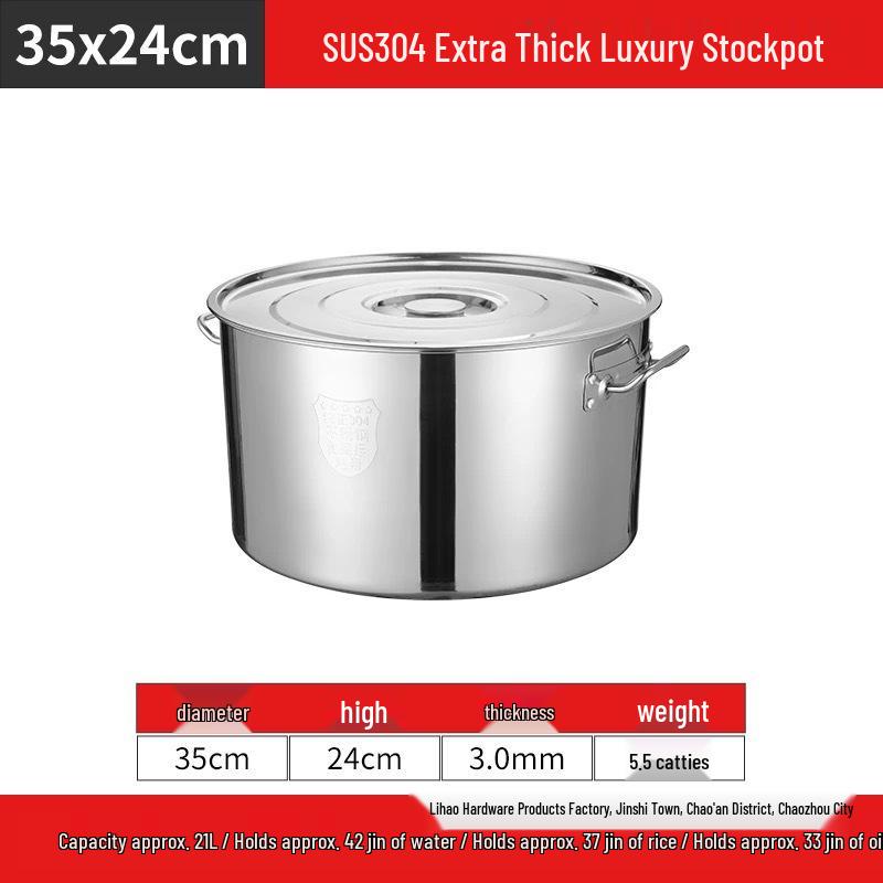 304 Stainless Steel Commercial Soup Pot with Lid - Large Multi-purpose Cookware for Soup, Braised Meat, Water Boiling, and Rice Cooking.