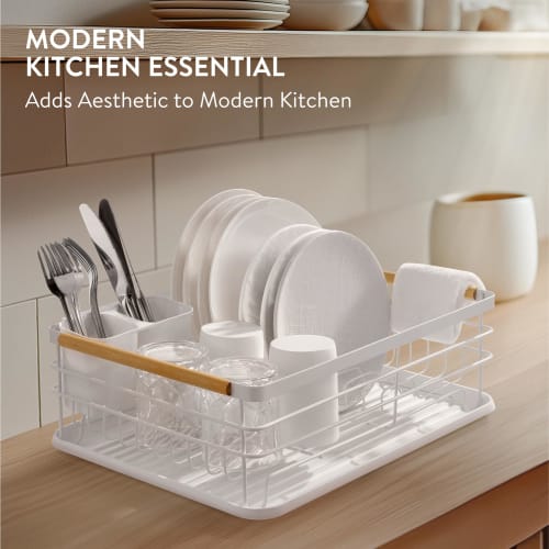 Navaris Dish Drainer, Kitchen Rack, Dish Drainer, Draining Tray, for Washing Dishes, Kitchen, Durable, with Handles, 42.5x31.5x14cm, White