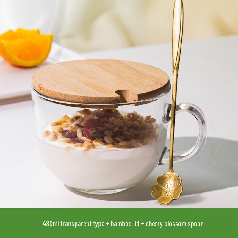 Sichun Amber Glass Breakfast Mug with Lid and Spoon