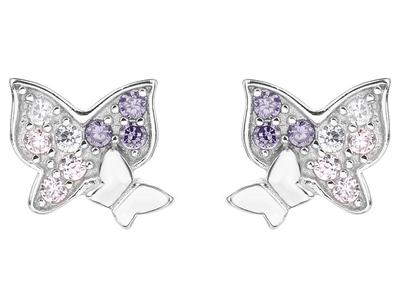 Silver Butterfly Earrings with Zirconia Rhodium-Plated Studs For a Girl