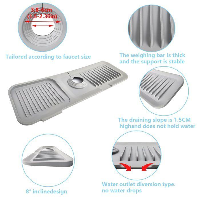 Tapis d'évier - AIMOONSA - 45×15 cm - Silicone - Gris - Tapis d'égouttage