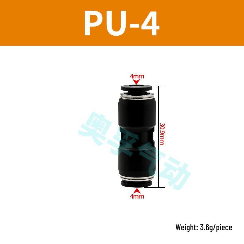 Black Pneumatic High-Pressure Air Hose Quick Connect Fitting, Variable Diameter (4 To 16mm), PU Straight Pneumatic Component