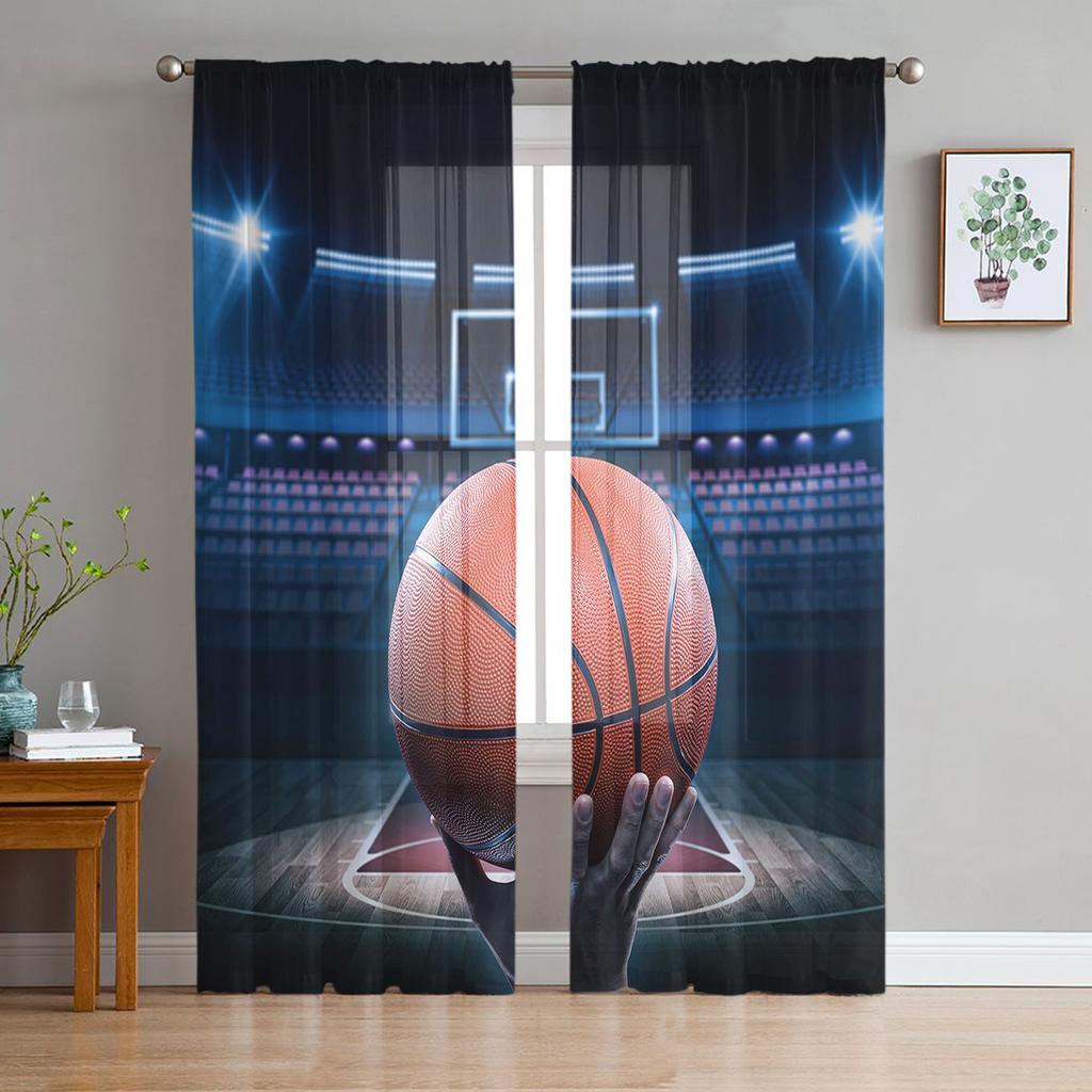 I Love Basketball Player Black Sheer Curtains for Living Room Modern Voile Curtain Bedroom Tulle Curtains Window Drapes Decor