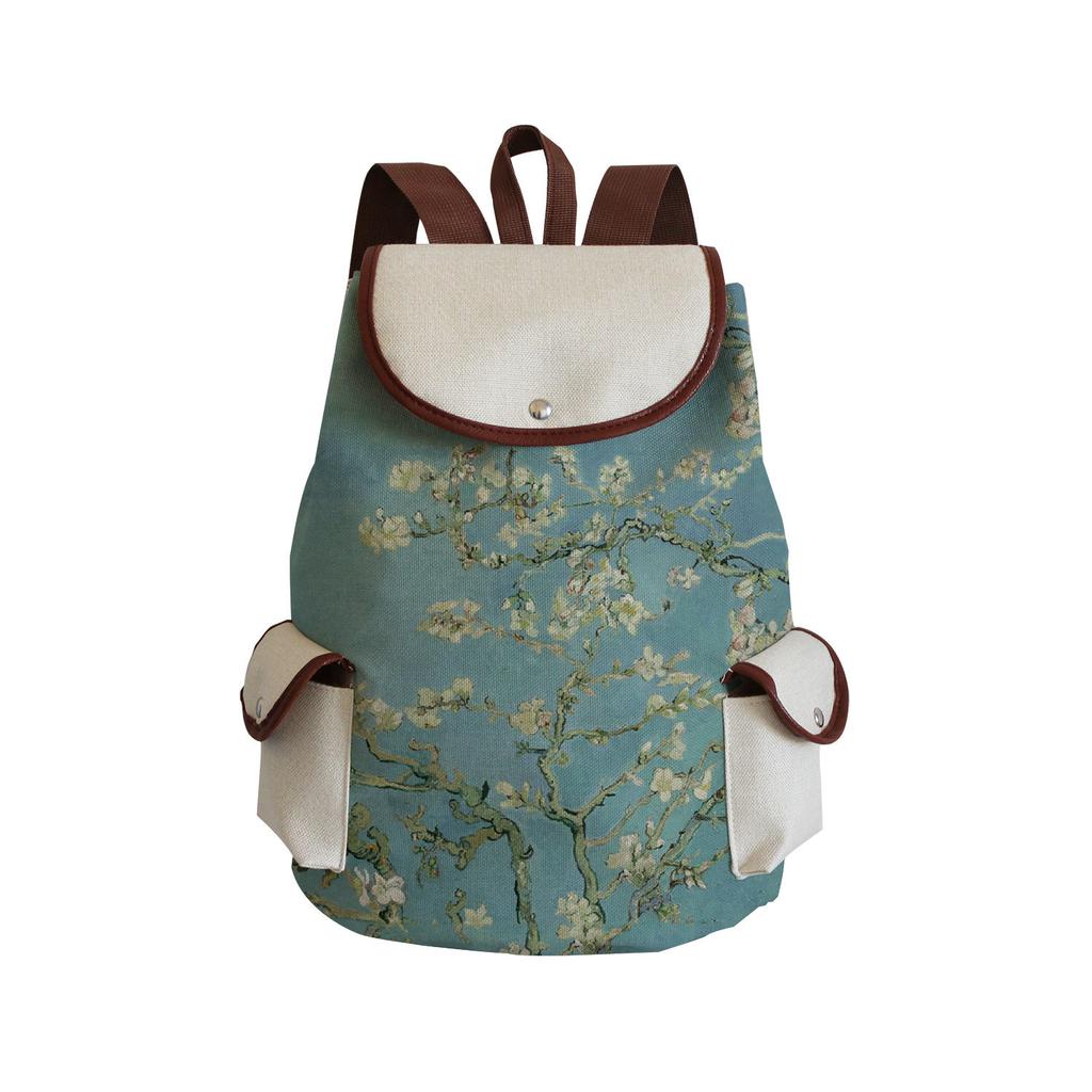 Wind Creative Van Gogh Oil Painting Print Backpack, Large-Capacity Student Schoolbag, Portable Travel Backpack