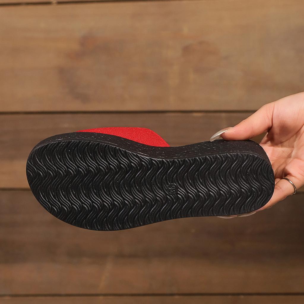 Foreign trade large size thick bottom slope heel cool slippers women's summer fashion versatile outer wear casual beach one-word slippers