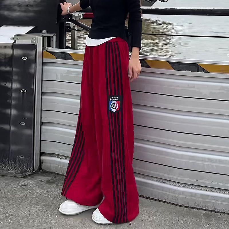 

American Retro Yellow High-Waist Wide-Leg Sweatpants with Five-Bar Design for Spring and Autumn 2025 2XL (125-140 jin) червоний