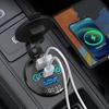 Car USB Charger Socket Metal 60W Car Charger 12V 24V USB Outlet PD USB-C & Two QC3.0 Ports Touch Switch for Boat Marine
