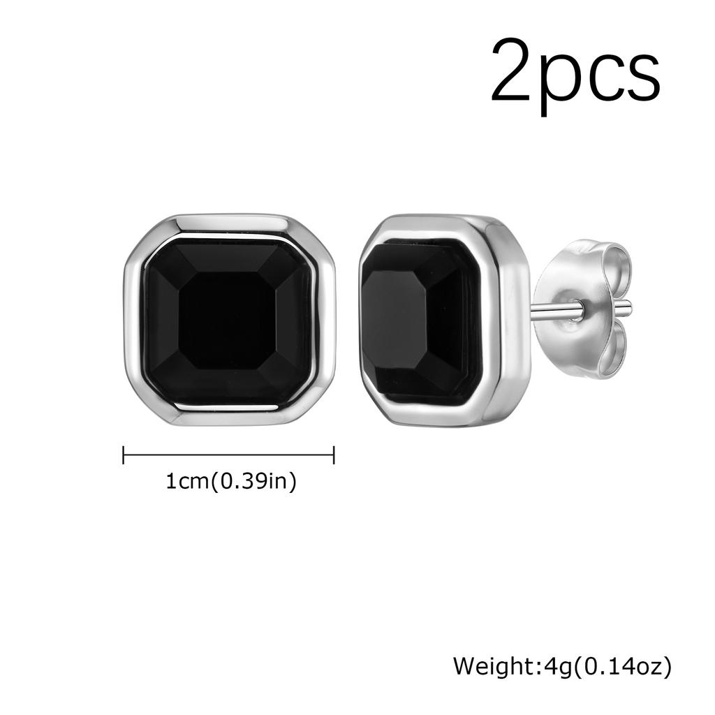 Stylish Hip Hop Natural Stone Black Agate Earrings for Men, Simple Stainless Steel Square Stud Earrings, Trendy Piercing Jewelry