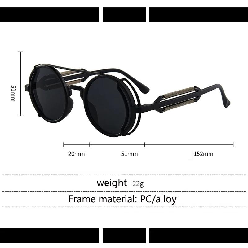 New Steampunk Sunglasses Men Women Round Red Lens Punk Gothic Style UV400 Shades Black Frame