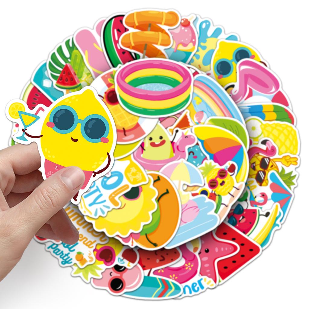 50 Summer Fresh Stickers Personalized Cartoon Summer Beach Decoration Mobile Phone Case Water Cup Gum Stickers