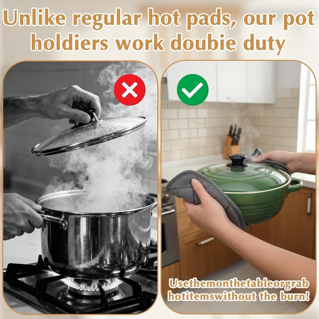 4 Pcs Kitchen Hot Pads Pot Holders Dining Essentials Decor Accessories Terry Cloth Potholders Sets with Hanging Loops for Oven Cooking Baking Pans