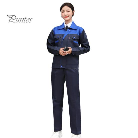 Workwear Suit for Men Women Wear-resistant Worker Clothing Lapel Collar Zipper Long Sleeve Top Pants Work Uniform Set for Repairman Workmen