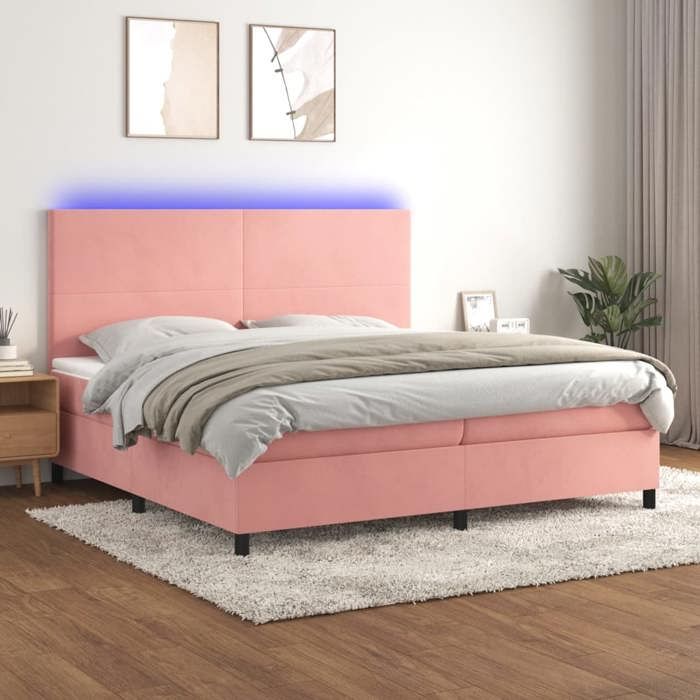 VidaXL Sommier à Lattes de Lit avec Matelas LED, Lit Rembourré avec Tête de Lit, Lit Double, Lit Adulte de Chambre, Moderne, 3136028