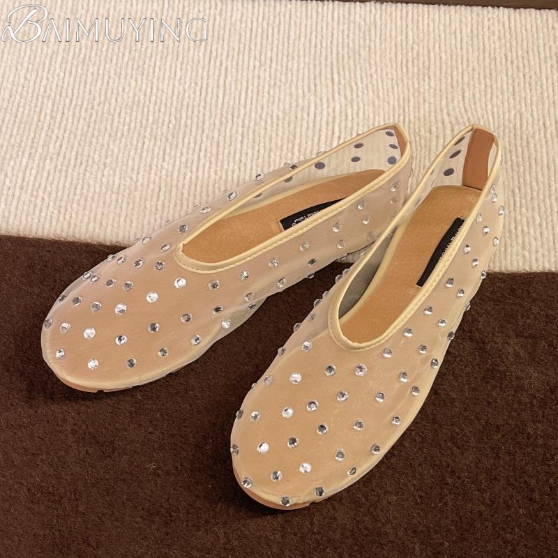 Fashion Mesh Flats Crystal Sandals Women Ballet Shoes Summer Slippers 2025 Trend Casual Loafer Shoes Designer Dress New Sandalias Mujer