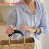 Urban Style Striped Shirt With Polyester Fabric And Single Button Closure For Summer Wear