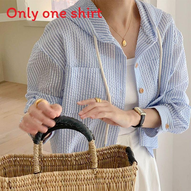 Urban Style Striped Shirt With Polyester Fabric And Single Button Closure For Summer Wear