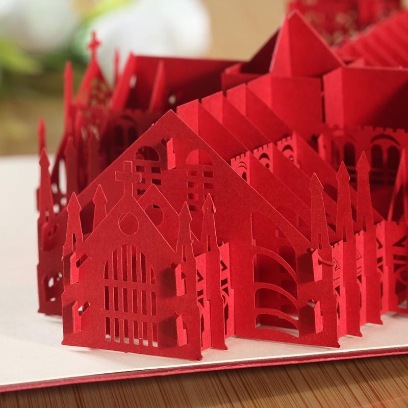 3D Stereo Creativity Chapel Tower Paper Silhouette Birthday Gift Card Postcard