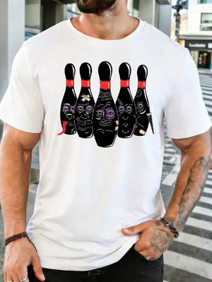 Unisex Cotton Crew Neck T Shirt Funny Injured Face Bowling Pins Graphic Bowling Sports Lover Casual Short Sleeve Male Daily Top