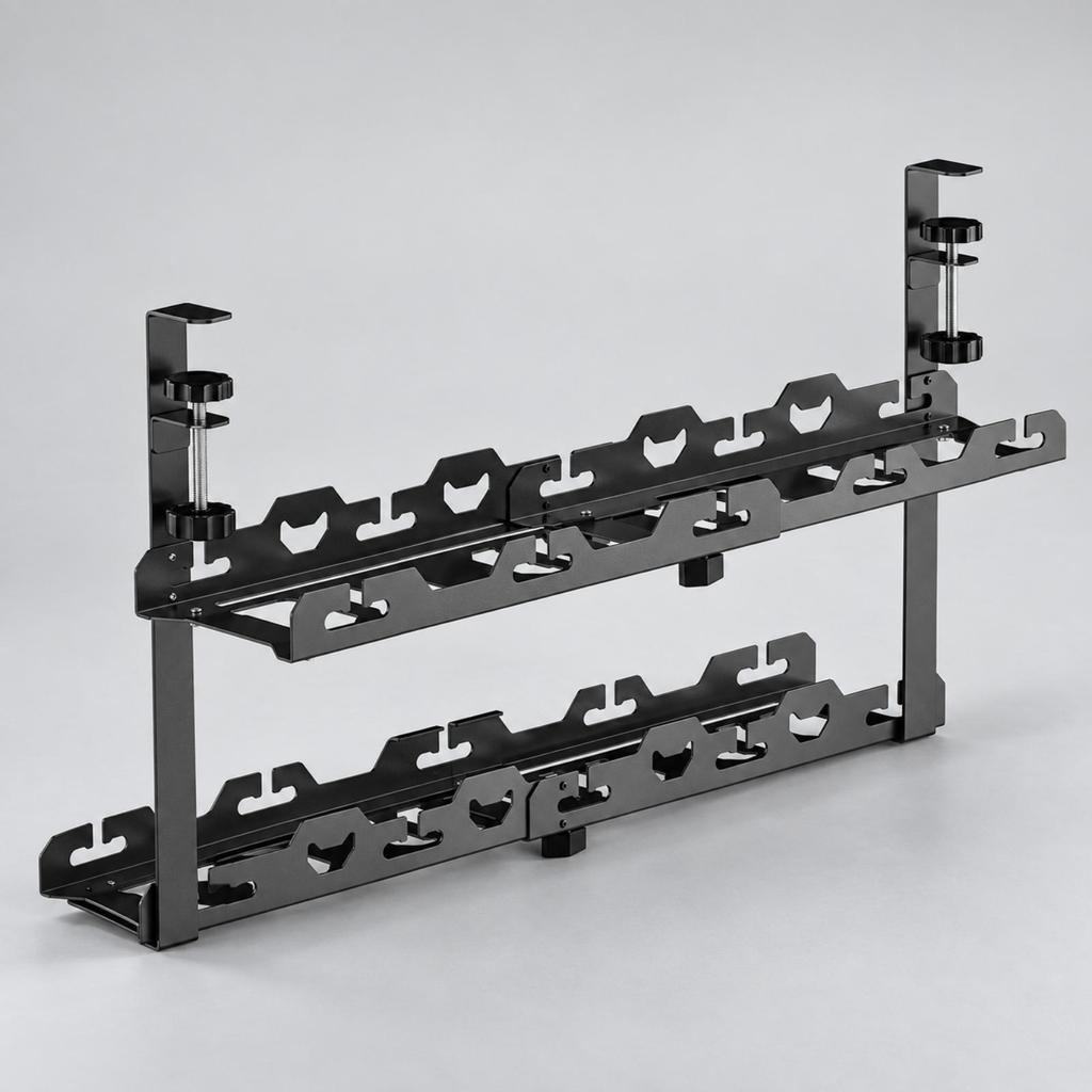 Two-Tier Under-Desk Cable Management Rack Compact for Home Office, Study Area