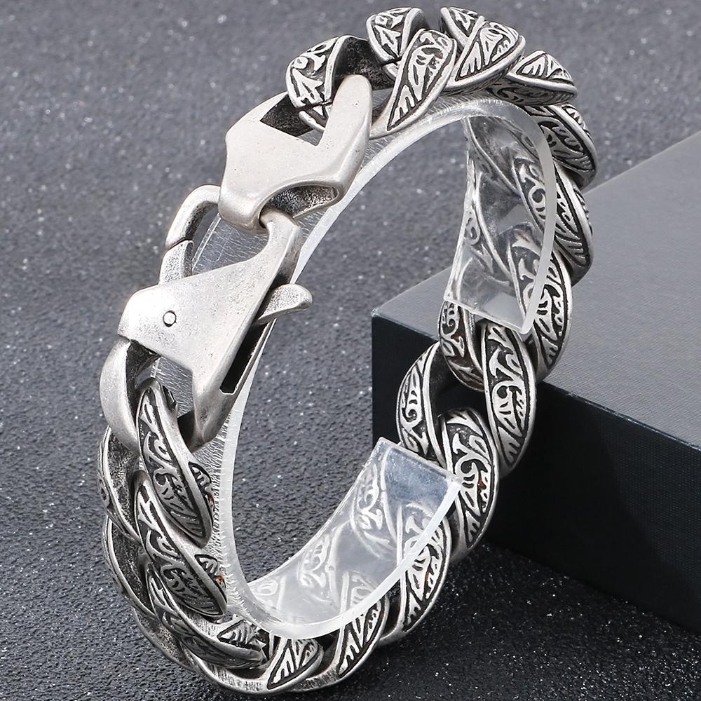 Cool 18MM Width Curb Cuban Link Chain Bracelet for Man Solid Stainless Steel Men's Bracelets Vintage Jewelry Accessories 5 Color