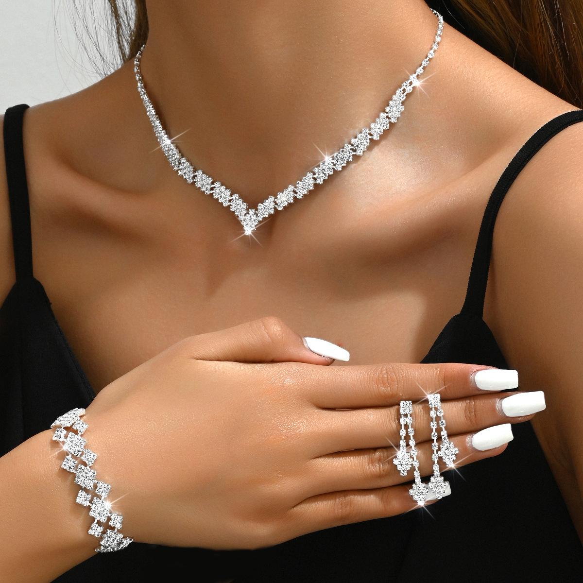 

Свадебные украшения, свадебные аксессуары, аксессуары для свадебного платья, корейское ожерелье, серьги, набор браслетов, женские прямые