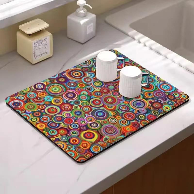 1pc Solid Color Drying Mat Non-Slip Absorbent Mat Tableware Kitchen Counter Drain Mats Placemats for Table