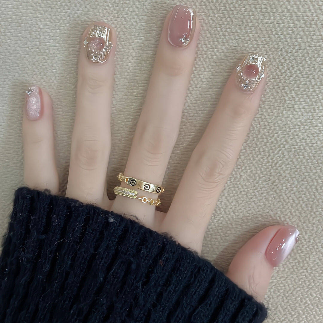 

Pack of 10 Wear Nail Buccellati Powder Spar Cat s Eye Magic Mirror Powder Glitter Gentle Spring and Summer Bride Nail Patch 【XS】