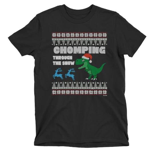 

Chomping Through The Snow Kids Christmas Gift T-Shirt Funny Dinosaur T-Rex 130