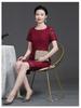 Summer 2023 Wine Red Lace Dress with Seven-Sleeve for Elegant Young Mothers