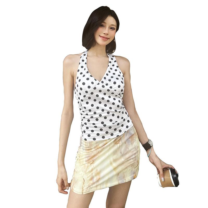 European and American style summer new women's clothing fashion temperament polka dot neck V neck fresh and sweet small vest