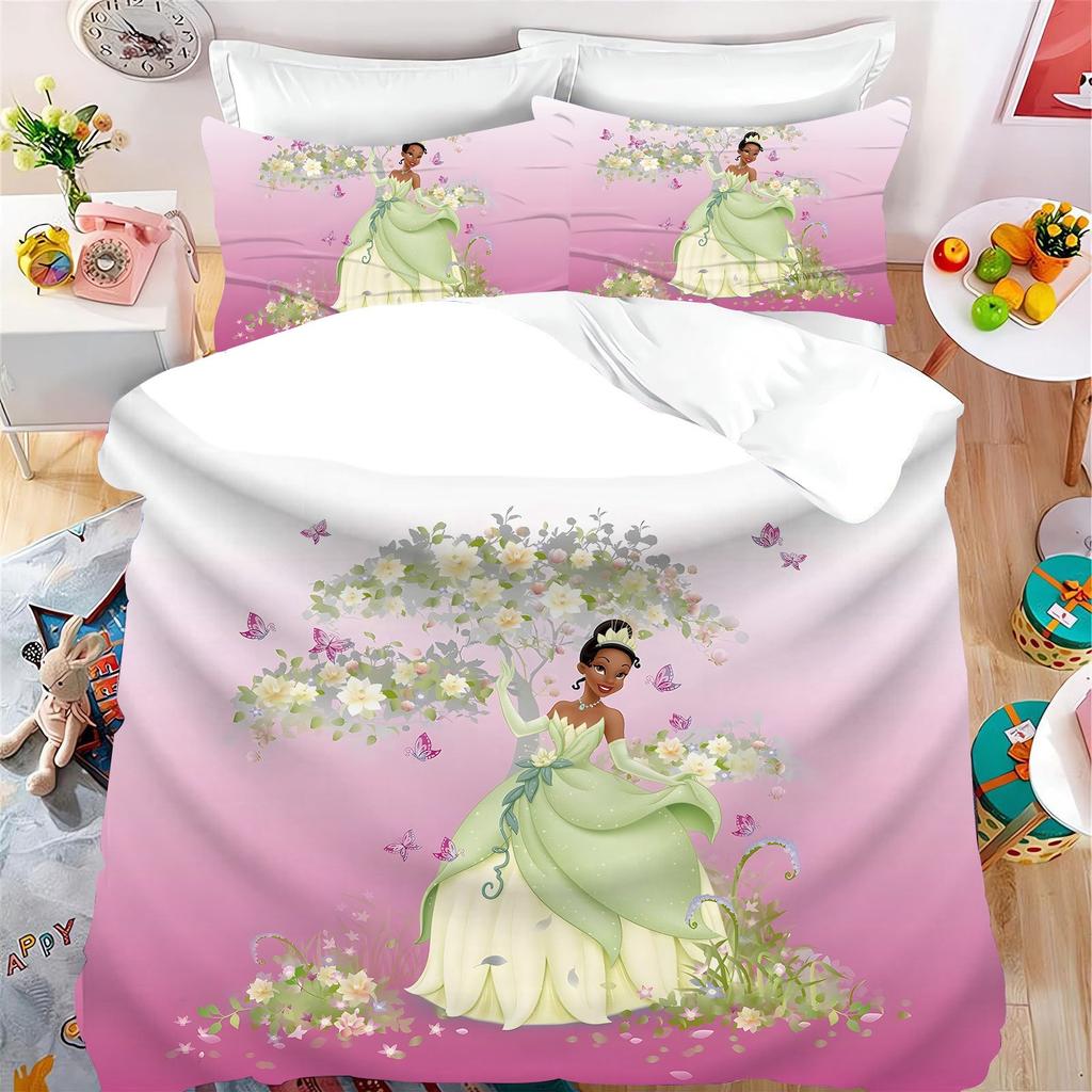 Ensemble de literie pour enfant Princesse Tiana, Ensemble de housse de couette dessin animé imprimé princesse mignon, Housse de couette édredon Cadeaux pour enfants 3 pièces