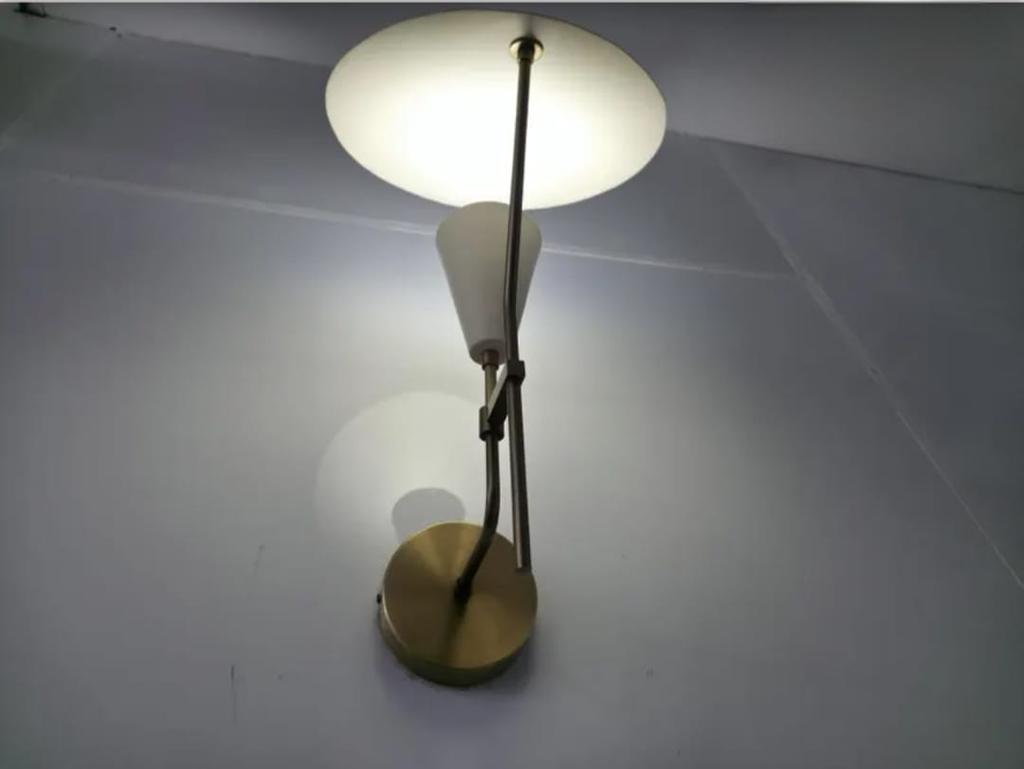 Single Arm Wall Lamp – Mid Century Raw Brass and White Wall Sconce, Modern or Industrial Style Lamp