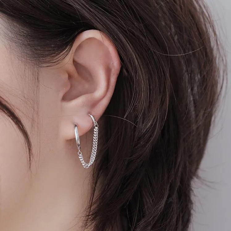 1 Stück Edelstahl Doppel-Ohrloch Gliederketten Creolen für Frauen Ohrschmuck Zubehör Geschenk Großhandel black