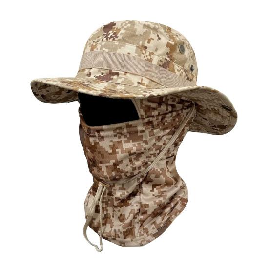 Camouflage Sonnenhut mit Sturmhaube Gesichtsmaske, UV-Schutz Herren Hut mit breiter Krempe, Atmungsaktiver Fischerhut für Outdoor Angeln Wandern Radfahren