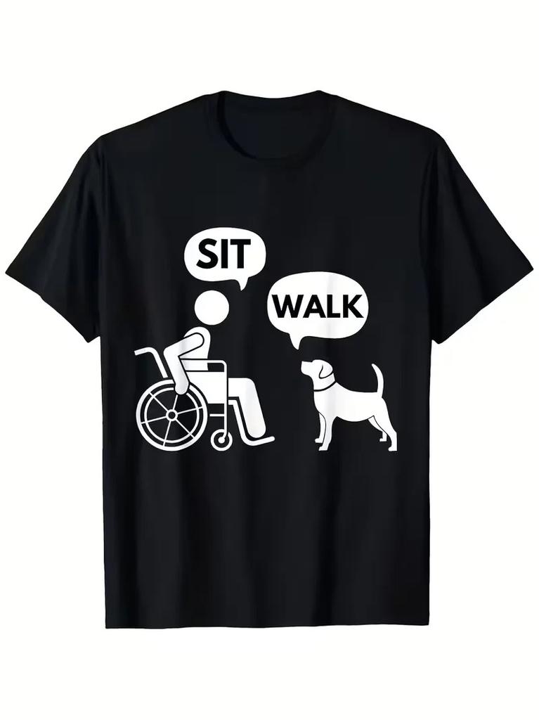 Funny Reverse Dog ComUnisexd Cotton TShirt for Adults Kids Wheelchair User Walking Dog While Sitting Humorous Imaginative Design