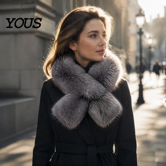 Daily Commute Cold Protection Plush Cross Scarf, Stylish Faux Fur Winter Neck Warmer, Soft Warm Wrap for Coat Double-Sided Thermal Elegant Scarf