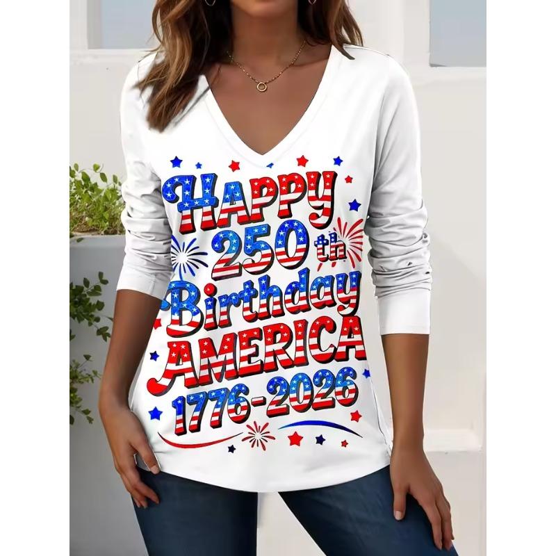 Vintage US Flag 250th Anniversary Pattern Women's T-shirt Summer 3D Print Casaul Long Sleeve Polyester Tops Women Clothing