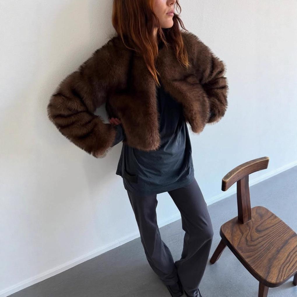 Mink hair imitation fur coat crescent collar short women's top European and American style Internet celebrity environmental protection fur